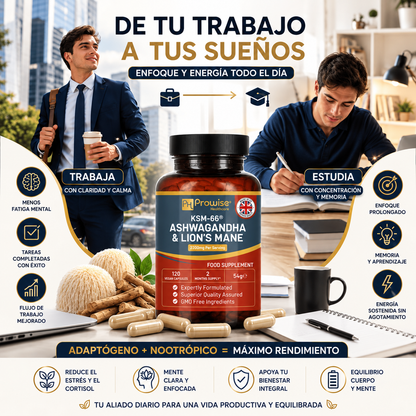 KSM 66 ASHWAGANDHA CON MELENA DE LEON 2200MG 120 TABLETAS